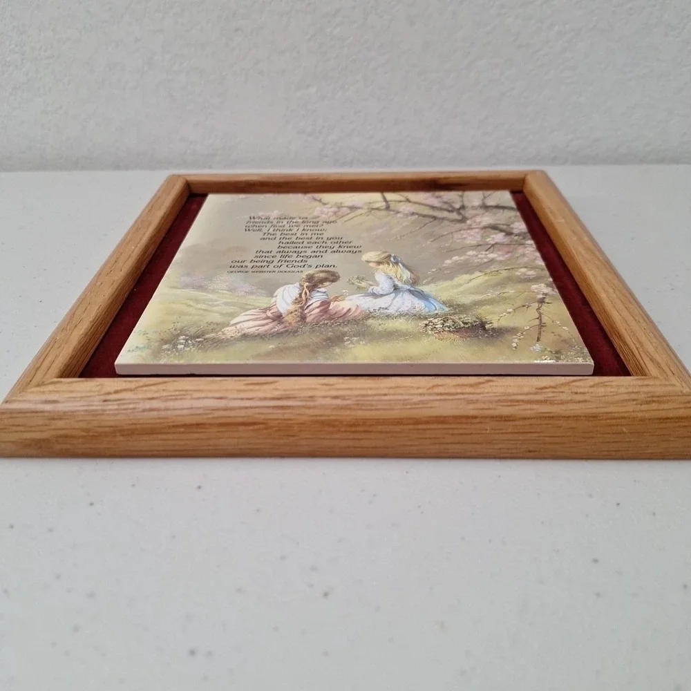 Vtg 1970 Wood Frame Ceramic Tile Hanging Decor George Webster Douglas Religious